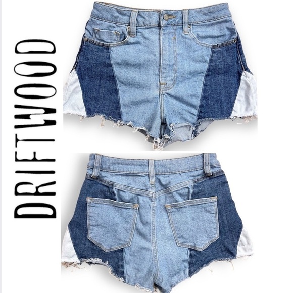 Driftwood Colorblock highrise jeans shorts, frilled hem, size 25 - Picture 1 of 13